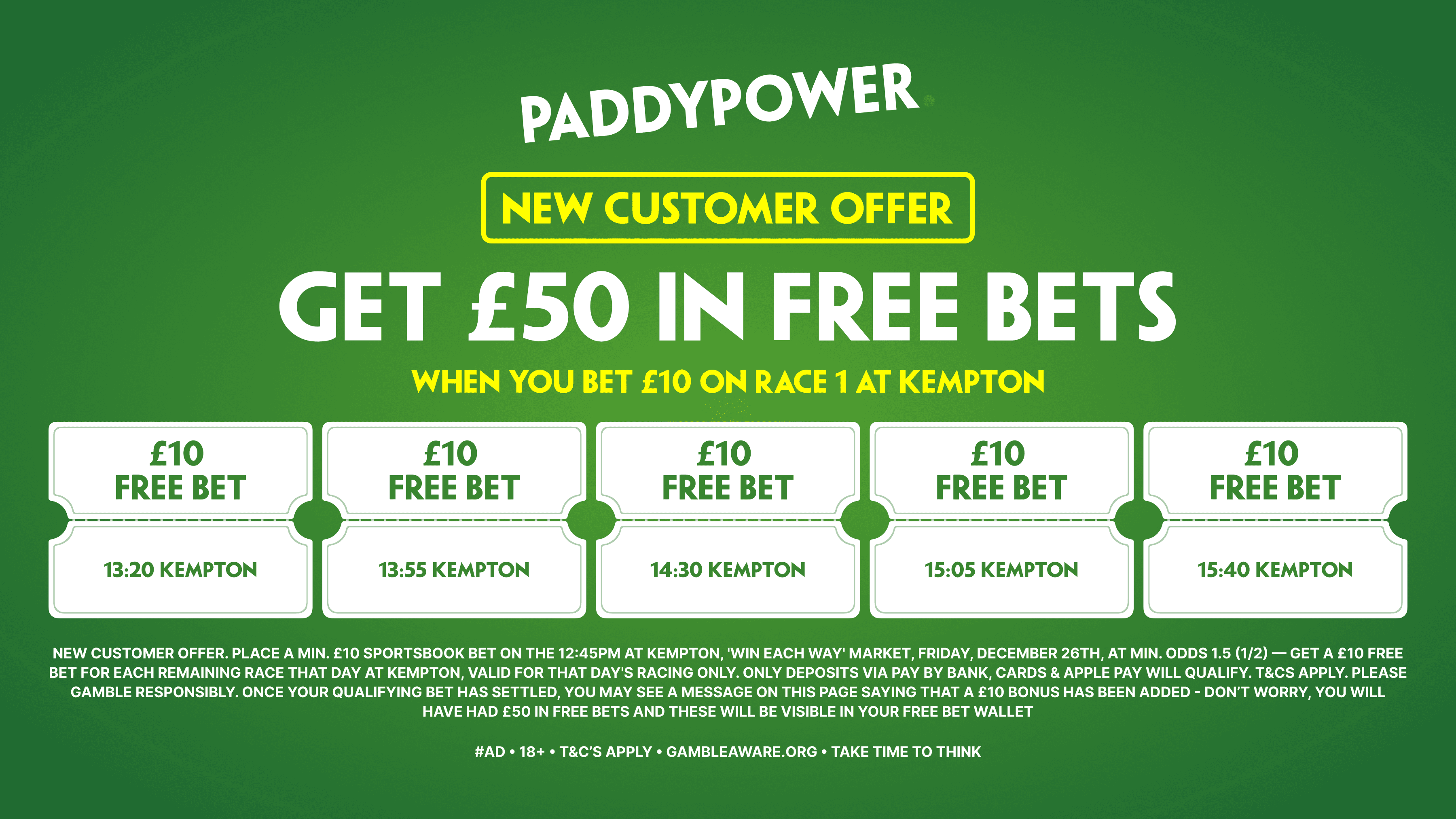 Paddy Power Sign Up Offer: Get £50 in Free Bets for Kempton Boxing Day 