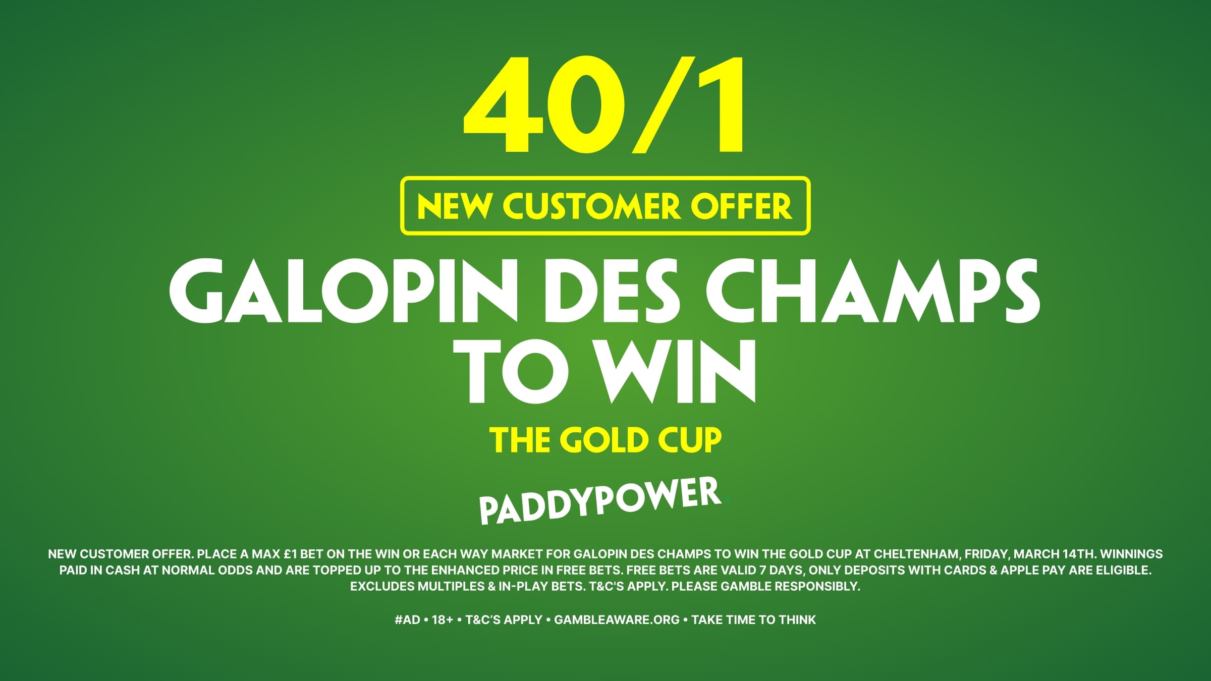 Get 40/1 Galopin Des Champs to win! Paddy Power Sign Up Offer For Cheltenham’s Gold Cup image