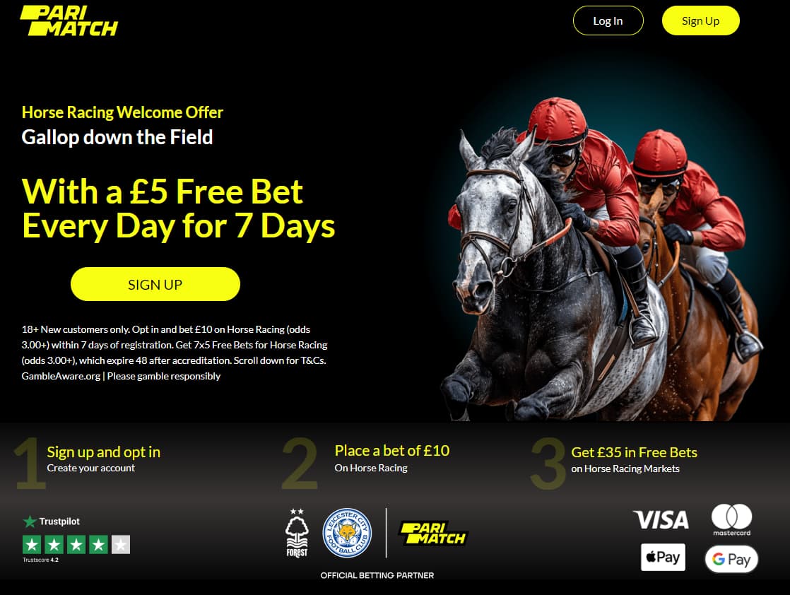 Parimatch Welcome Offer: £5 Free Bet Every Day for 7 Days on Horse Racing image