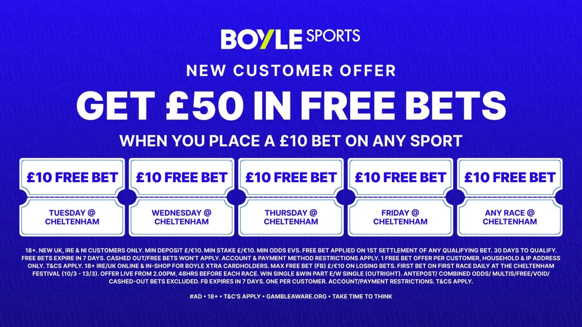 BOYLE Sports Offer: £50 in Free Bets + Daily Money Back Special for New Customers for Cheltenham 2026