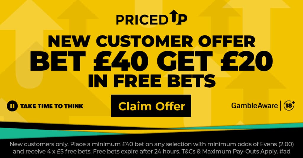 PricedUp bet £40 get £20